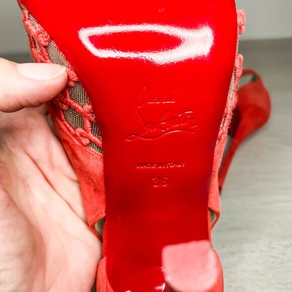 Louboutin K-Racas Coral Fishnet Pumps - Picture 7 of 8